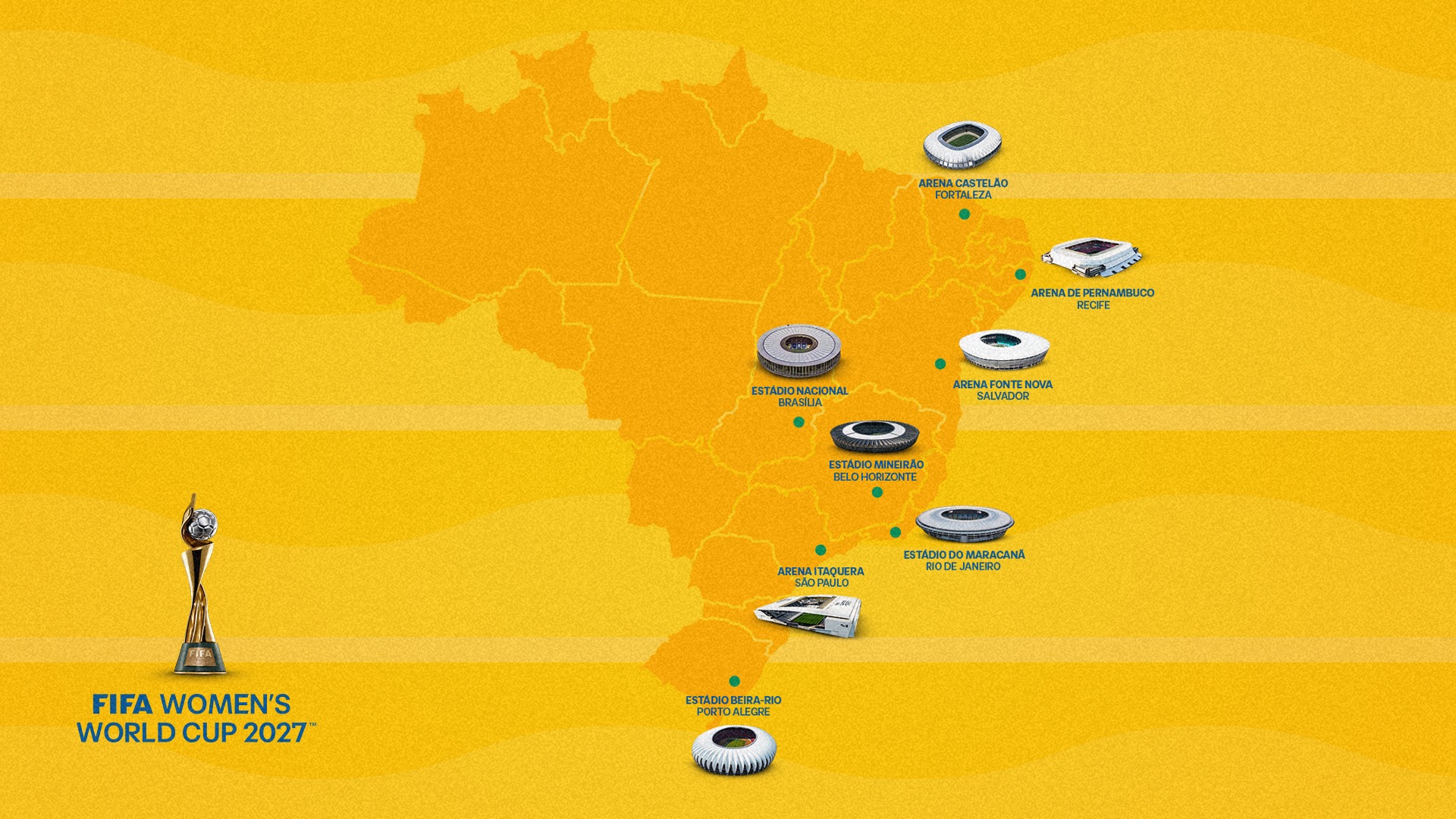 Lee más sobre el artículo Ocho ciudades anfitrionas deslumbrarán al planeta en la Copa Mundial Femenina de la FIFA Brasil 2027™