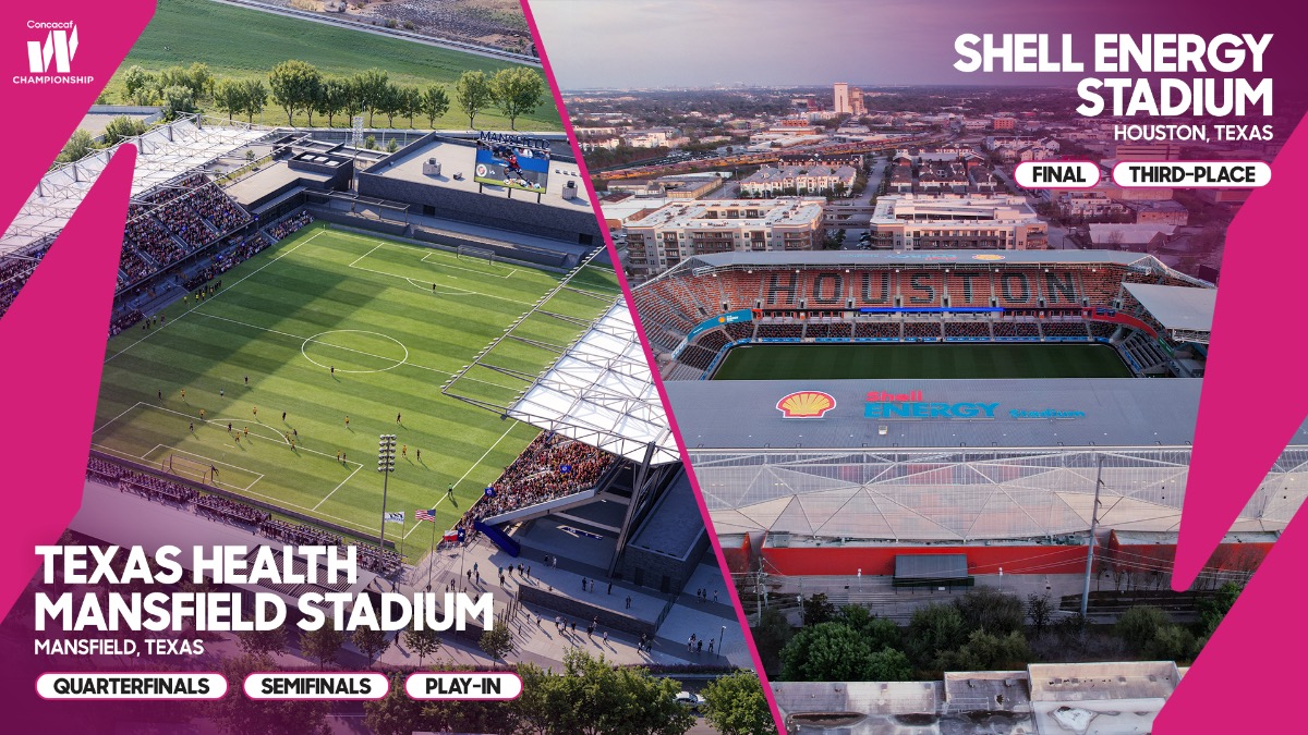 Lee más sobre el artículo Texas Health Mansfield Stadium y Shell Energy Stadium serán sedes del Campeonato Concacaf W 2026 